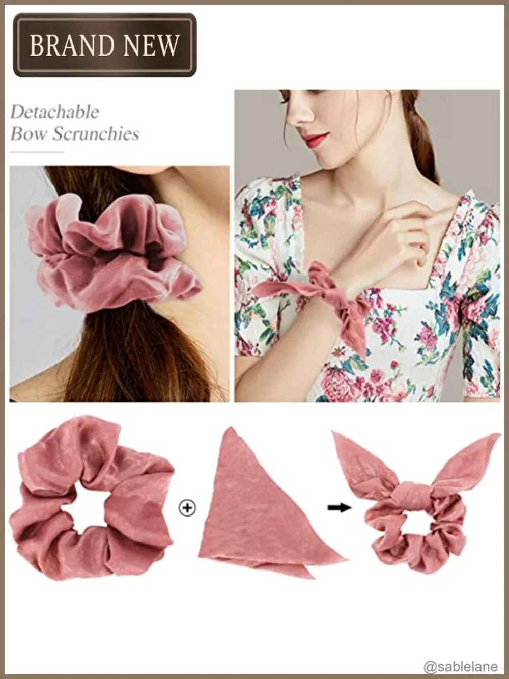 Silk Satin Scrunchies with Removable Bows, 6-Pack Hair Ties for Thick Hair